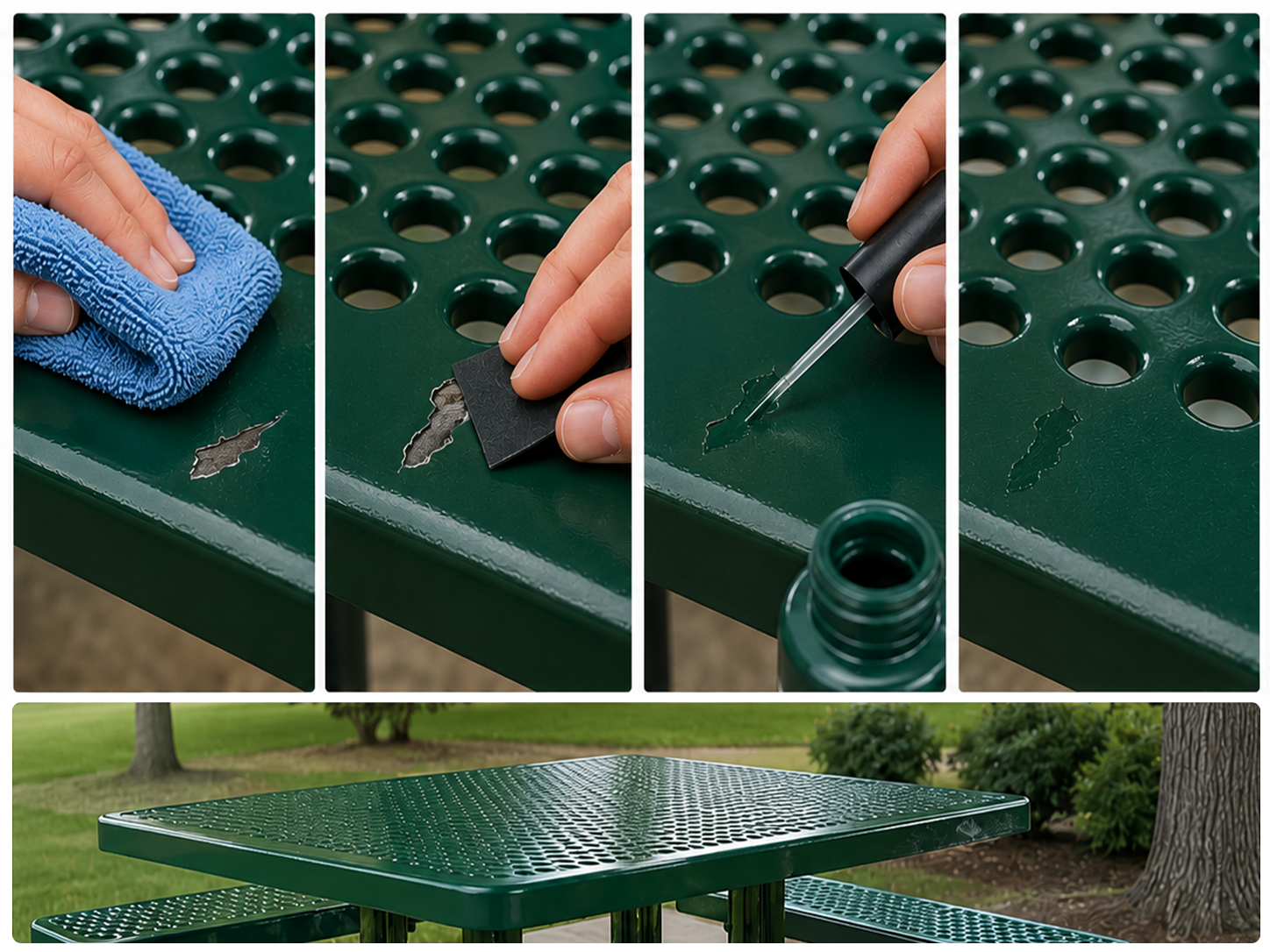 Steps to repairing minor damage on a thermoplastic picnic table